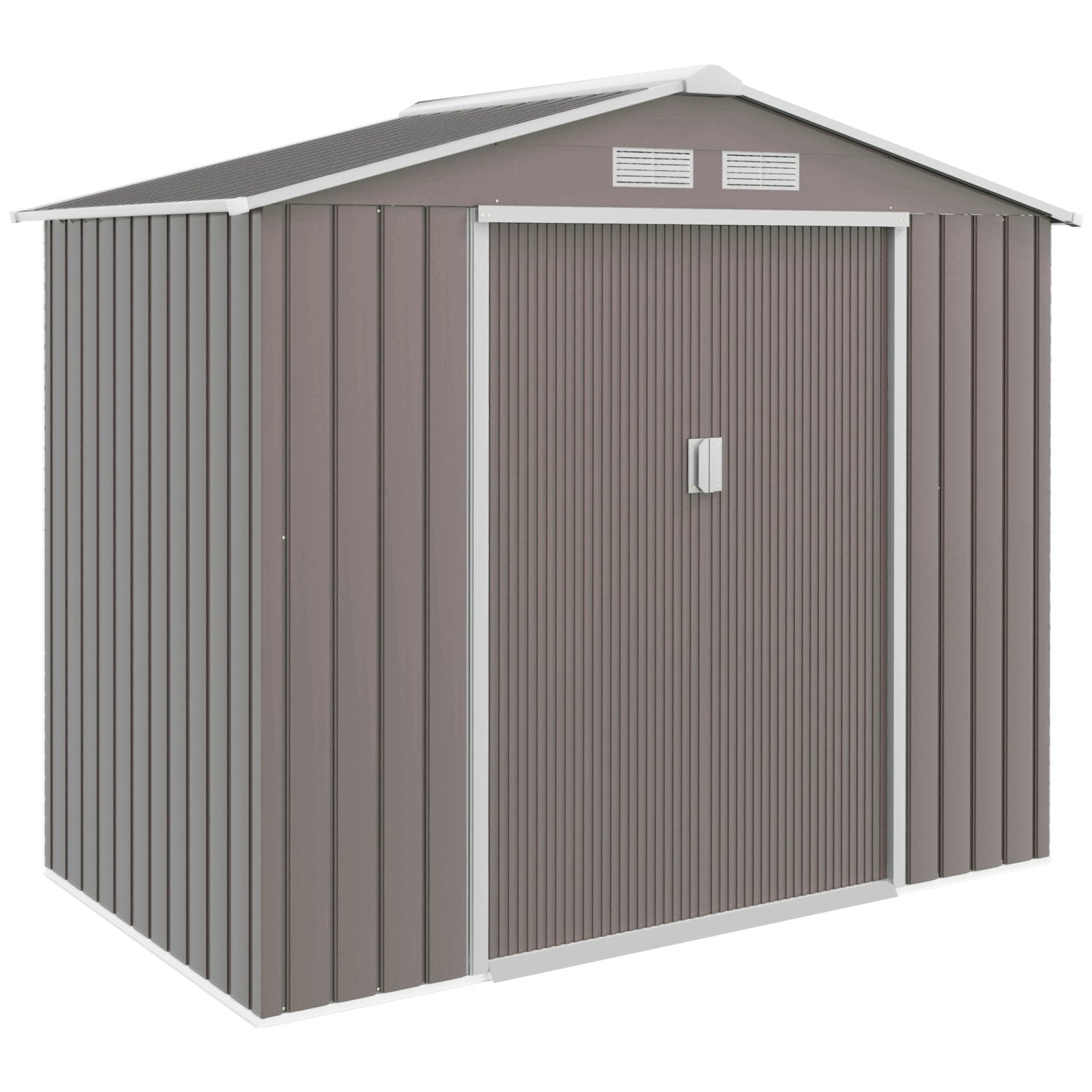 Caseta metalica jardines, Cobertizo exterior, Caseta jardin, con 2 Puertas Correderas y 4 Ventanas para Terraza, Gris, Outsunny, 8