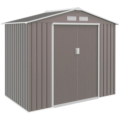 Caseta metalica jardines, Cobertizo exterior, Caseta jardin, con 2 Puertas Correderas y 4 Ventanas para Terraza, Gris, Outsunny, 8