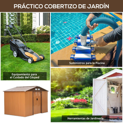 Caseta metalica jardines, 4,9 m², Cobertizo exterior, Caseta jardin, 2 Puertas Corredizas Base Refuerzo, Amarillo, Outsunny, 6