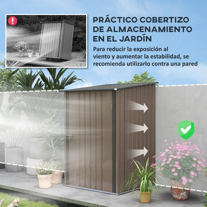 Caseta metalica jardines, Cobertizo exterior, 0,92 m², 1 Puerta y Cerradura para Almacenamiento de Herramientas, Marrón, Outsunny, 6