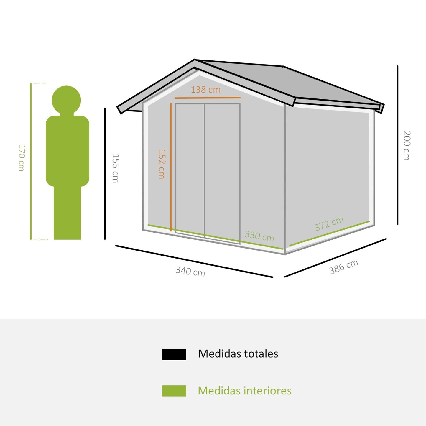 Caseta metalica jardines, Cobertizo exterior, 12,4 m², 2 Puertas Corredizas Base Refuerzo Gris Oscuro, Outsunny, 3