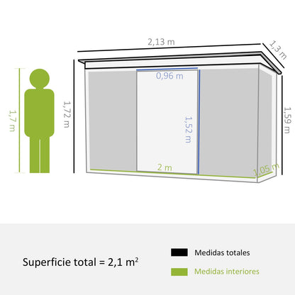 Caseta metalica jardines, Cobertizo exterior, 2,42 m², Cobertizo jardin con 2 Puertas Correderas y 2 Ventanas, Verde, Outsunny, 3