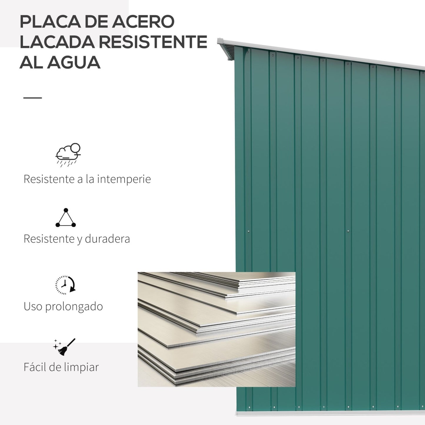 Caseta metalica jardines, Cobertizo jardin, 0,92 m², 1 Puerta y Cerradura para Almacenamiento de Herramientas, Verde, Outsunny, 5