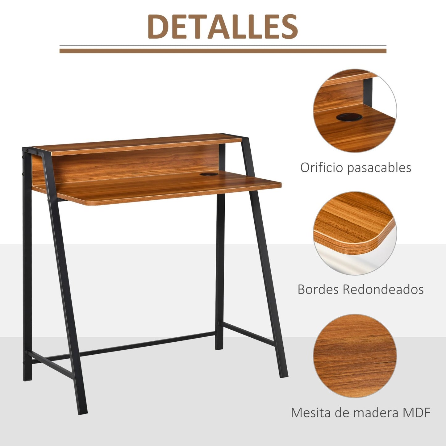 Mesa escritorio, Mesa Ordenador, con Encimera de Madera Patas de Metal, Escritorio Pequeño, Mesa de Estudio, Mesa Oficina, HOMCOM, 4