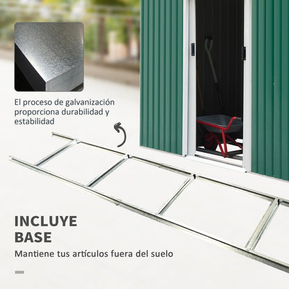 Caseta metalica jardines, Cobertizo exterior, 3,2 m², con 2 Puertas Correderas, 2 Orificios de Ventilación, Verde Oscuro, Outsunny, 6