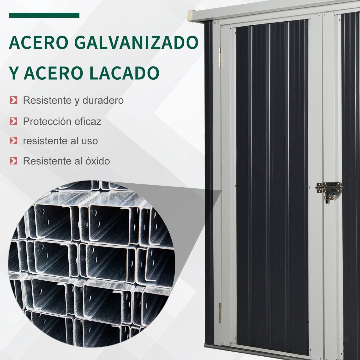 Caseta metalica jardines, Cobertizo exterior, 1,26 m², Cobertizo jardin, 2 Puertas y Cerradura en Patio Terraza, Negro, Outsunny, 4