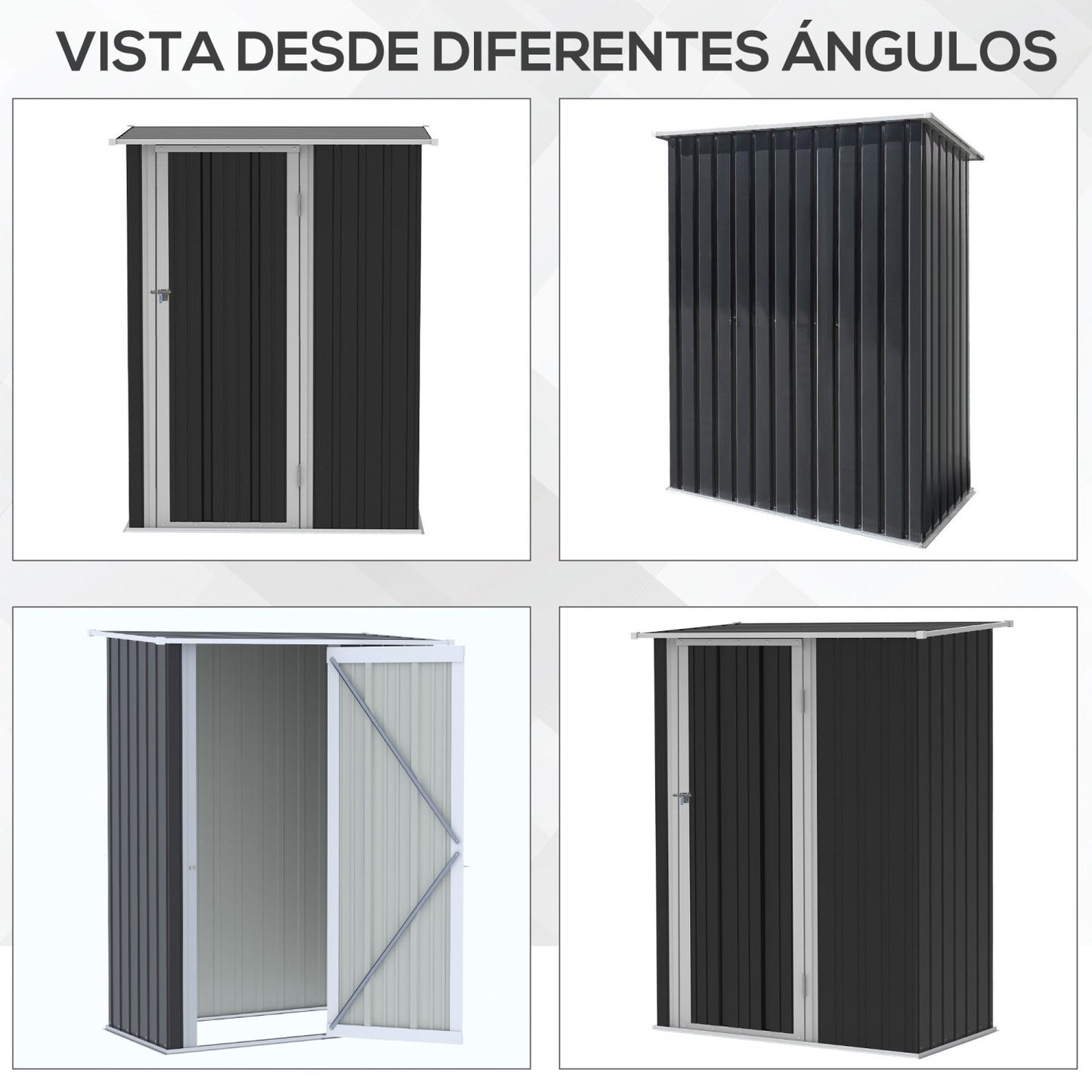 Caseta metalica jardines, Cobertizo exterior, 1,07 m², Cobertizo jardin, Puerta Cerradura y Orificios de Drenaje, Gris, Outsunny, 7