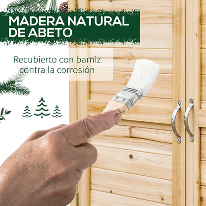 Cobertizo jardin, Caseta de madera, Armario exterior, para Almacenaje con 2 Puertas Estante y Patas Elevadas, Natural, Outsunny, 5