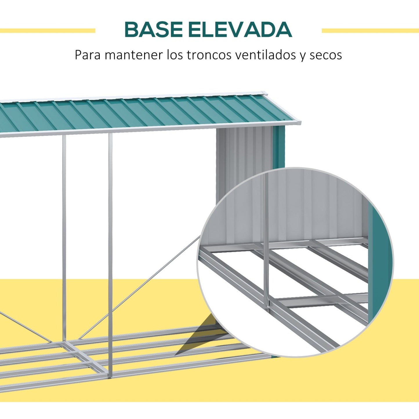 Caseta metalica jardines, Cobertizo jardin, de Acero Galvanizado Leñero con Techo para Jardín Terraza Patio, Verde, Outsunny, 4