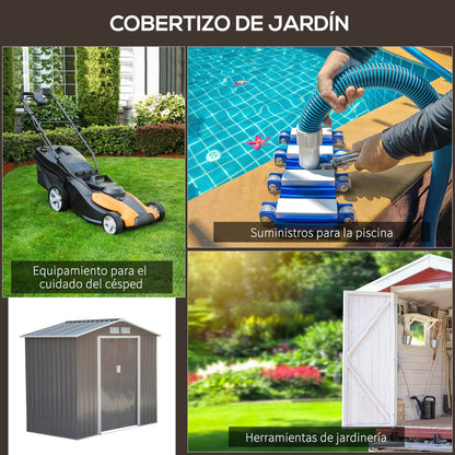 Caseta metalica jardines, Cobertizo exterior, Caseta jardin, con 2 Puertas Correderas y 4 Ventanas para Terraza, Gris, Outsunny, 3