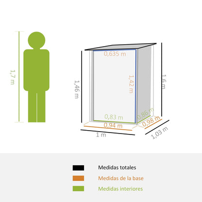 Caseta metalica jardines, Cobertizo exterior, 0,92 m² Puerta y Cerradura para Almacenamiento de Herramientas, Gris Oscuro, Outsunny, 4