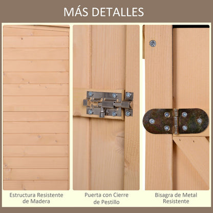 Caseta de madera, Caseta jardin, Armario exterior, con 3 Estantes interiores Puerta con Pestillo, Techo Asfaltico, Natural, Outsunny, 6