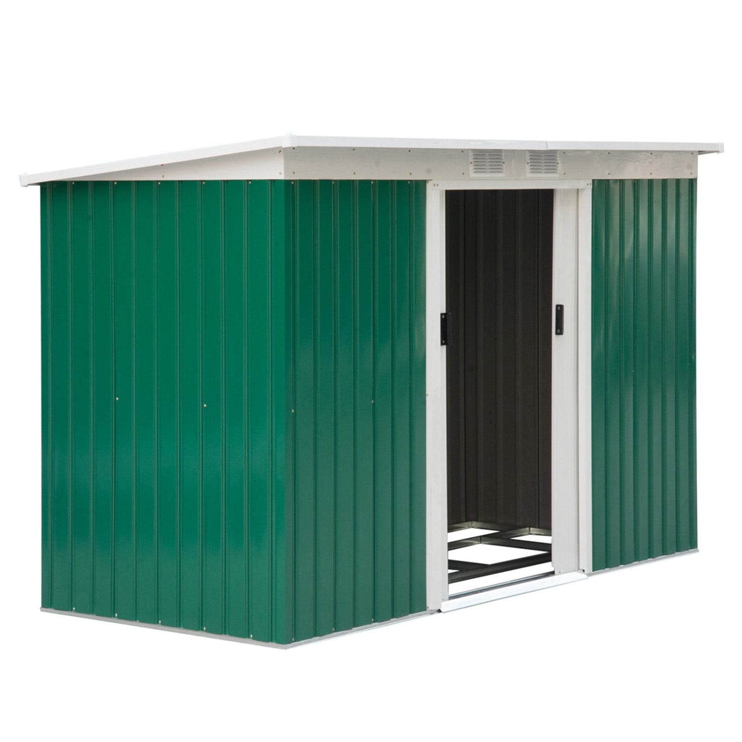 Caseta metalica jardines, Cobertizo exterior, 3,2 m², con 2 Puertas Correderas, 2 Orificios de Ventilación, Verde Oscuro, Outsunny, 1