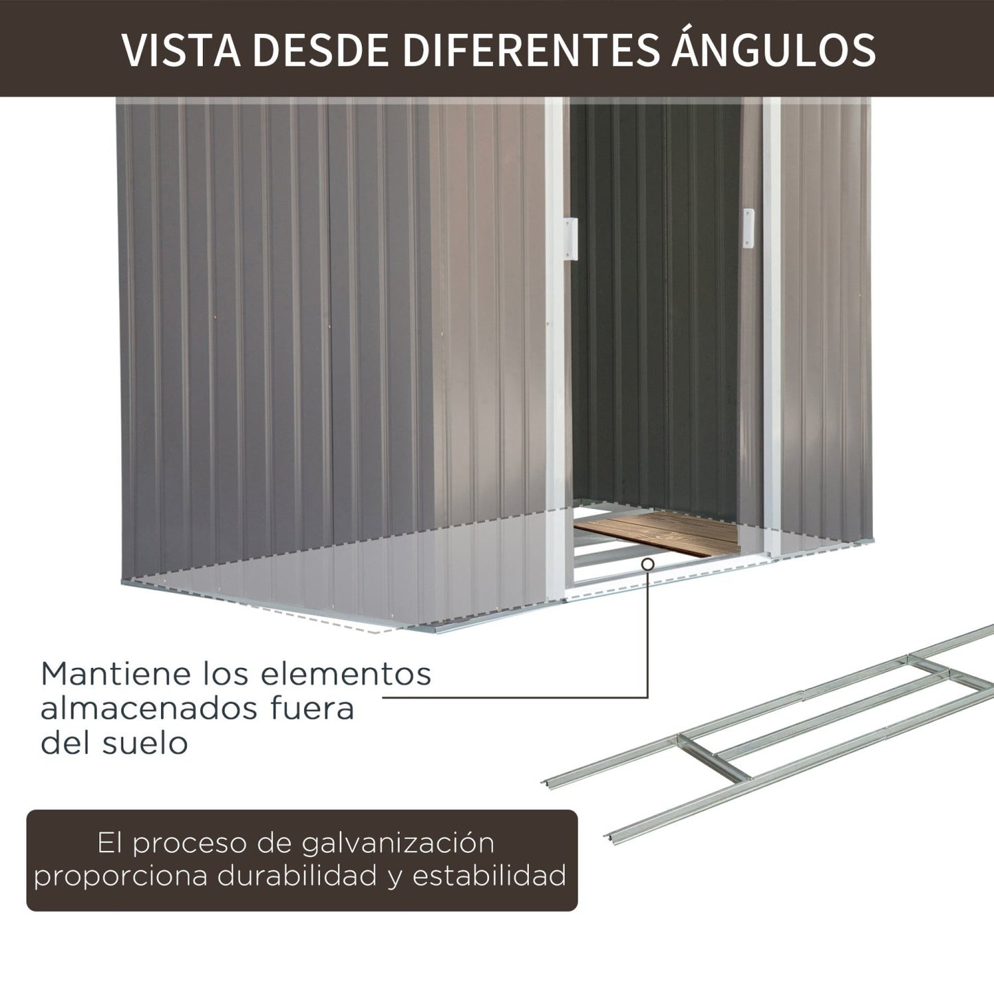 Caseta metalica jardines, Cobertizo exterior, Caseta jardin, con 2 Puertas Correderas y 4 Ventanas para Terraza, Gris, Outsunny, 6