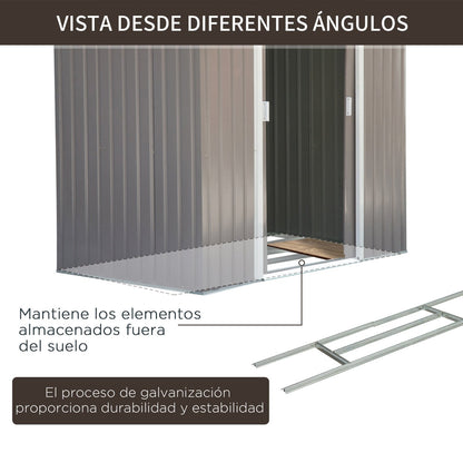 Caseta metalica jardines, Cobertizo exterior, Caseta jardin, con 2 Puertas Correderas y 4 Ventanas para Terraza, Gris, Outsunny, 6