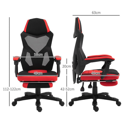 Silla gaming, Silla Oficina, con Reposapiés Retráctil, Silla Gamer, Silla Ergonomica, Altura Ajustable, Ruedas, Rojo, Vinsetto, 3