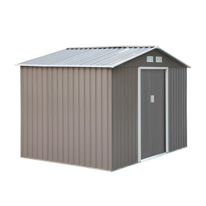 Caseta metalica jardines, 4,9 m², Cobertizo exterior,Caseta jardin, con 2 Puertas Corredizas Base Refuerzo, Gris, Outsunny, 1