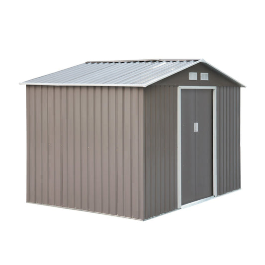 Caseta metalica jardines, 4,9 m², Cobertizo exterior,Caseta jardin, con 2 Puertas Corredizas Base Refuerzo, Gris, Outsunny, 1