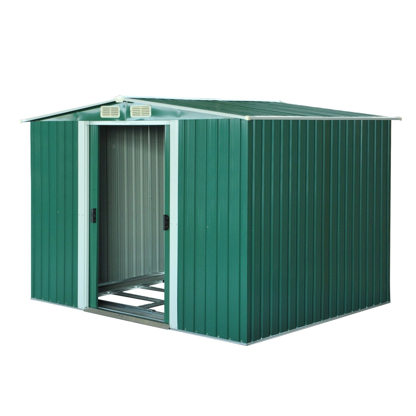 Caseta metalica jardines, 5,3m², Cobertizo exterior, Cobertizo jardin con Puertas Correderas y Ventilaciones, Verde, Outsunny, 1