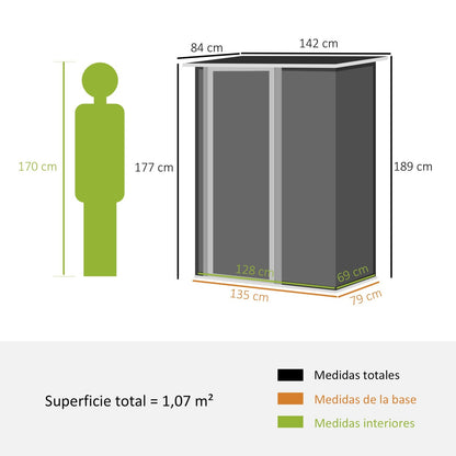 Caseta metalica jardines, Cobertizo exterior, 1,07 m², Cobertizo jardin, Puerta Cerradura y Orificios de Drenaje, Gris, Outsunny, 4