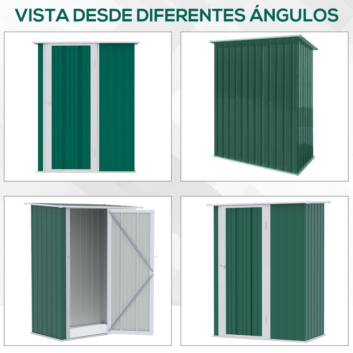 Caseta metalica jardines, Cobertizo jardin, 1,07 m², Cobertizo exterior, Puerta Cerradura y Orificios de Drenaje, Verde, Outsunny, 7