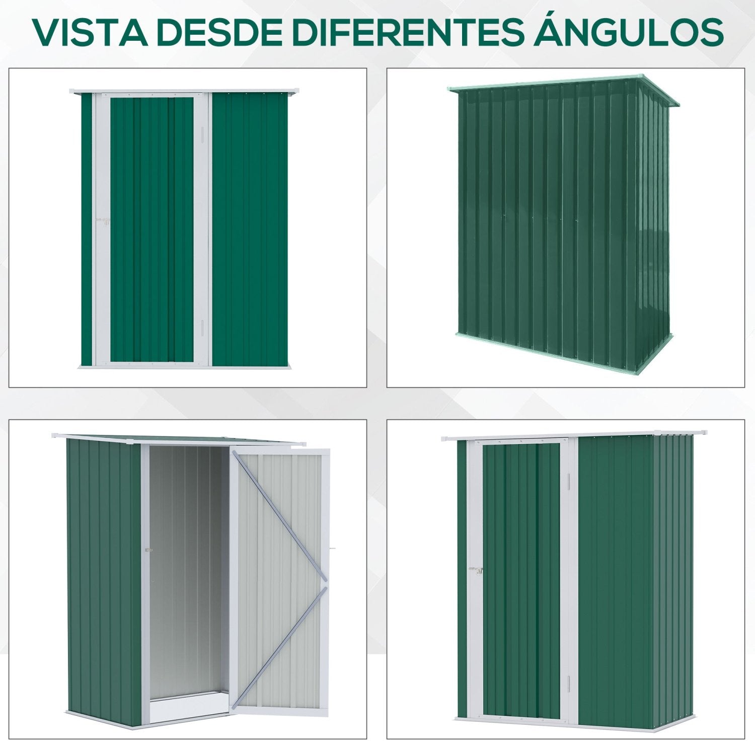 Caseta metalica jardines, Cobertizo jardin, 1,07 m², Cobertizo exterior, Puerta Cerradura y Orificios de Drenaje, Verde, Outsunny, 7