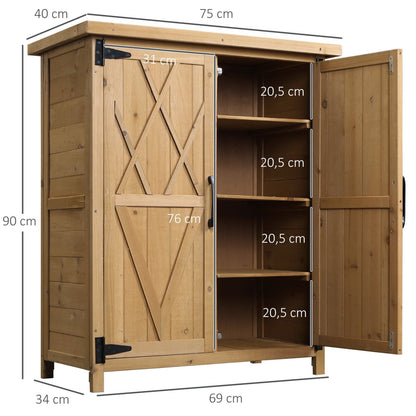 Caseta jardin, Caseta de madera, Armario exterior, Cobertizo jardin, con 2 Puertas 4 Estantes, Natural, Outsunny, 3