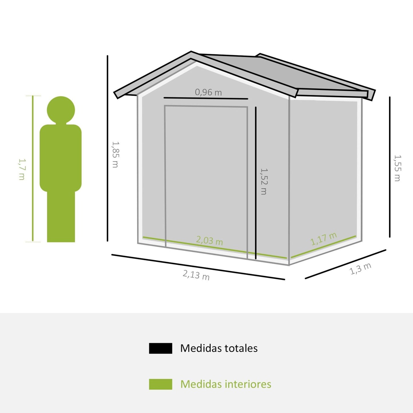 Caseta metalica jardines, Cobertizo exterior, Caseta jardin, con 2 Puertas Correderas y 4 Ventanas para Terraza, Gris, Outsunny, 4