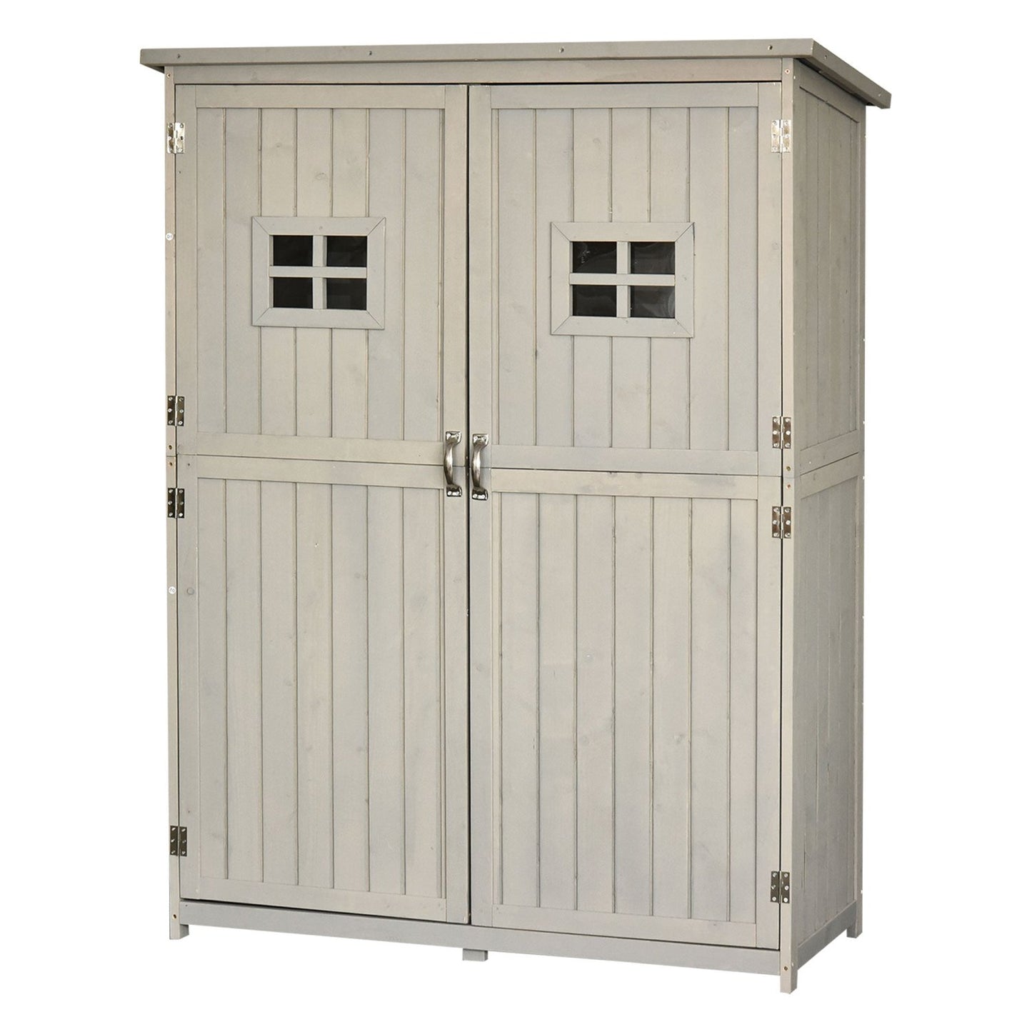 Armario exterior, Caseta jardin, Caseta de madera, Doble Puertas Techo impermeable Compartimientos, Madera Maciza, Outsunny, 7