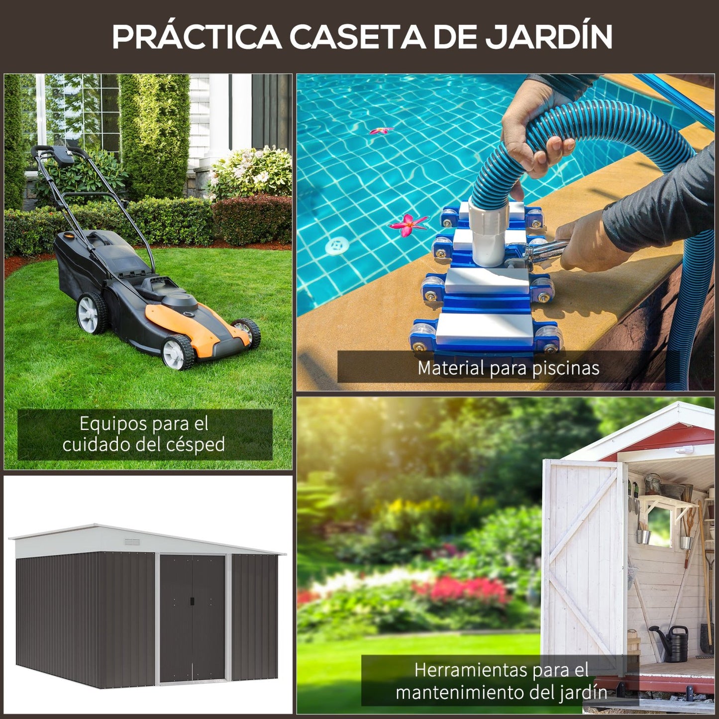 Caseta metalica jardines, Cobertizo exterior, 8,9 m², para Almacenamiento de Herramientas con Puerta y 2 Ventanas Gris, Outsunny, 5