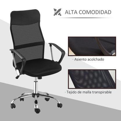 Silla Oficina, Silla Ergonomica, Sillas de Escritorio, Giratoria, Silla con Ruedas, de PVC Respaldo Alto, Negro, HOMCOM, 7