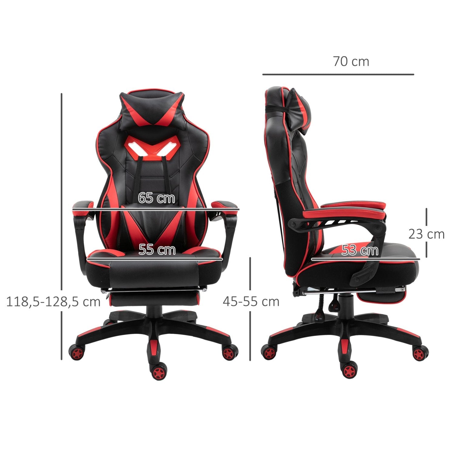 Silla Gamer, Silla Ergonomica, Regulable en Altura, Silla Oficina, Silla Gaming, con Reposapiés, Reposacabezas, Rojo, Vinsetto, 3