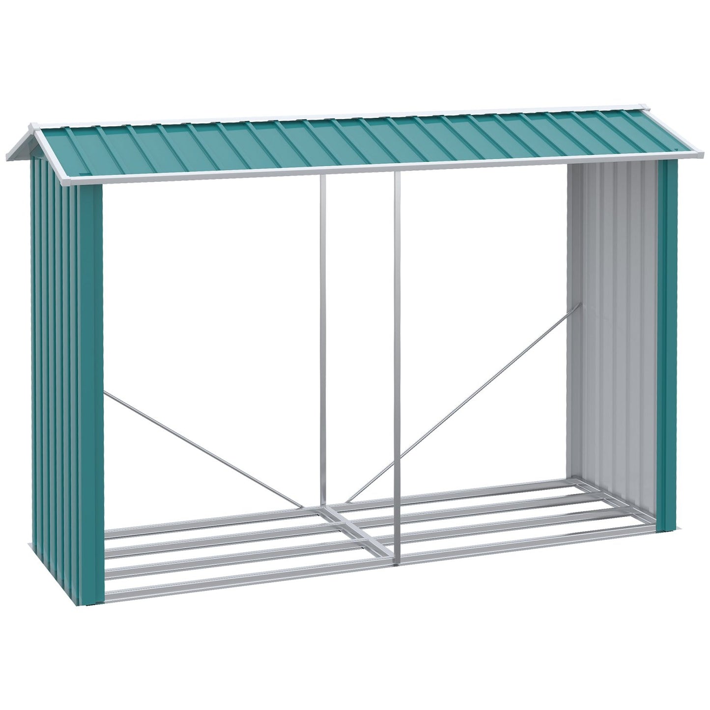 Caseta metalica jardines, Cobertizo jardin, de Acero Galvanizado Leñero con Techo para Jardín Terraza Patio, Verde, Outsunny, 8