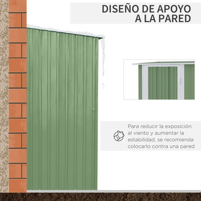 Caseta metalica jardines, Cobertizo jardin, 1,07 m², Cobertizo exterior, Puerta Cerradura y Orificios de Drenaje, Verde, Outsunny, 7