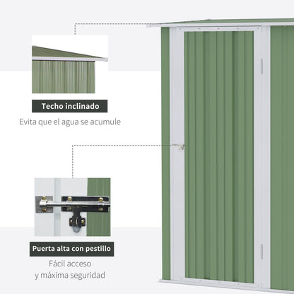 Caseta metalica jardines, Cobertizo jardin, 1,07 m², Cobertizo exterior, Puerta Cerradura y Orificios de Drenaje, Verde, Outsunny, 6