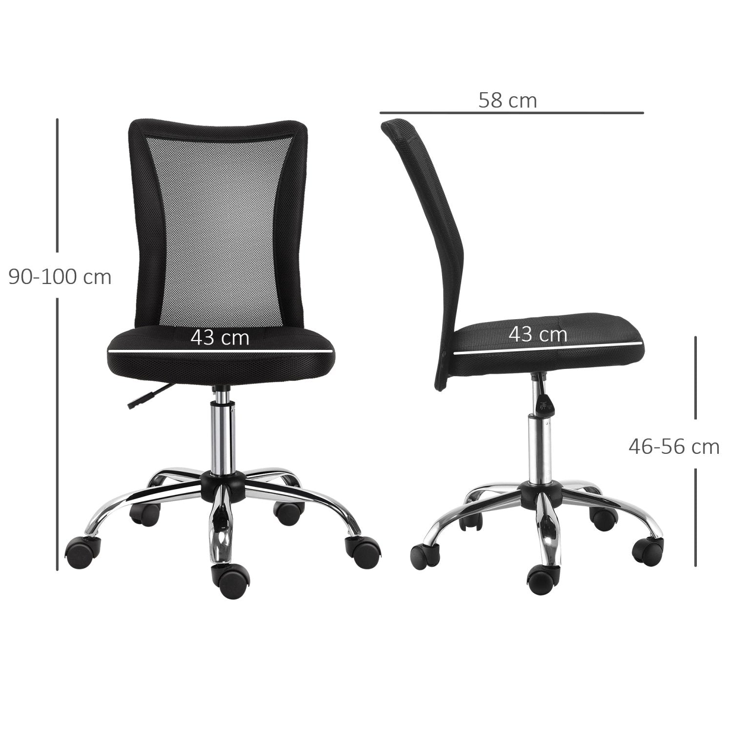 Sillas de Escritorio, Silla Oficina, Silla Ergonomica, Giratoria sin Brazos con Altura Ajustable Carga 100 kg, Negro, Vinsetto, 3