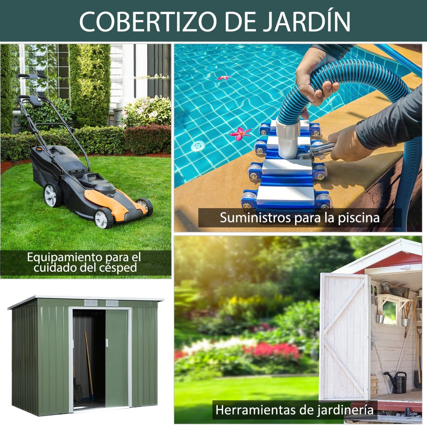 Caseta metalica jardines, Cobertizo exterior, 2,42 m², Cobertizo jardin con 2 Puertas Correderas y 2 Ventanas, Verde, Outsunny, 7