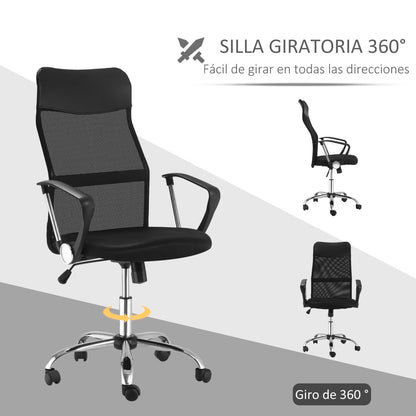 Silla Oficina, Silla Ergonomica, Sillas de Escritorio, Giratoria, Silla con Ruedas, de PVC Respaldo Alto, Negro, HOMCOM, 5