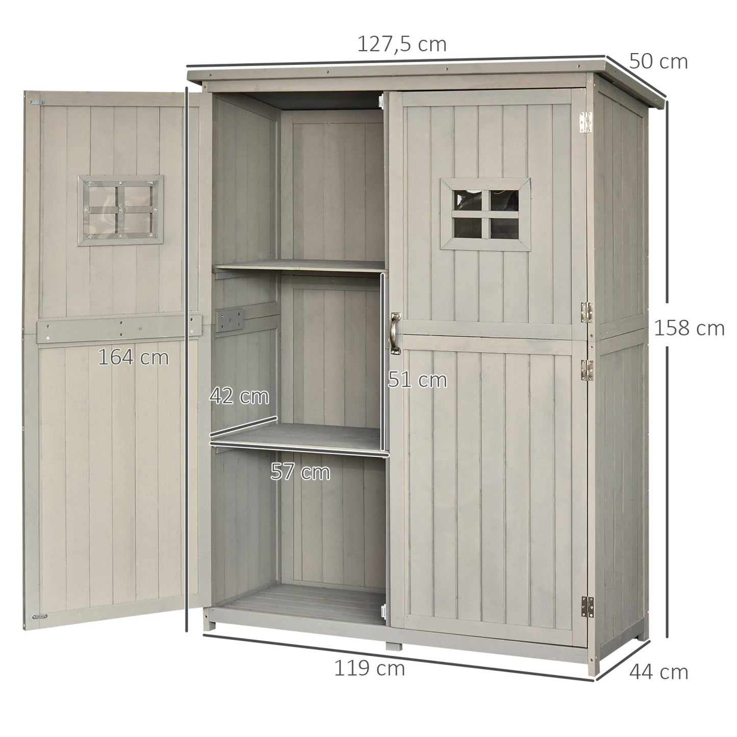 Armario exterior, Caseta jardin, Caseta de madera, Doble Puertas Techo impermeable Compartimientos, Madera Maciza, Outsunny, 3