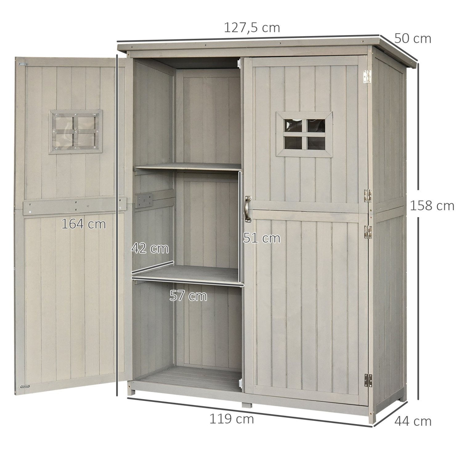 Armario exterior, Caseta jardin, Caseta de madera, Doble Puertas Techo impermeable Compartimientos, Madera Maciza, Outsunny, 3