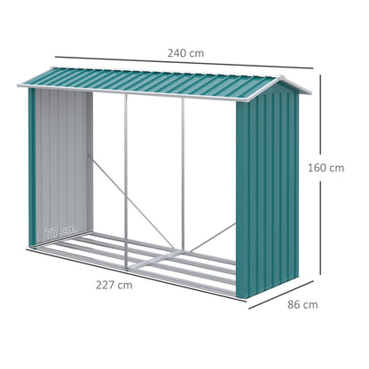 Caseta metalica jardines, Cobertizo jardin, de Acero Galvanizado Leñero con Techo para Jardín Terraza Patio, Verde, Outsunny, 3