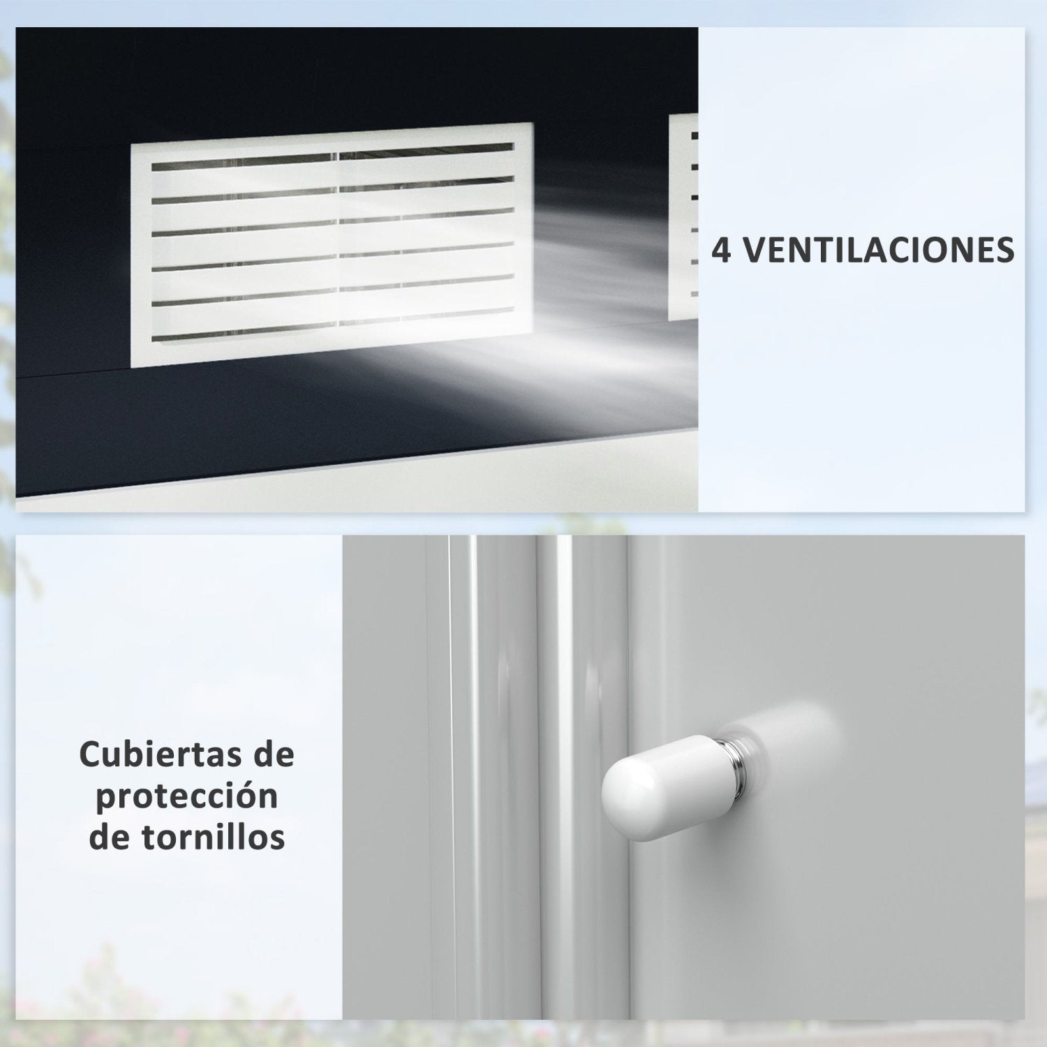 Caseta metalica jardines, Cobertizo exterior, Caseta jardin, 2 Puertas Correderas y 4 Ventanas para Terraza, Gris Oscuro, Outsunny, 5