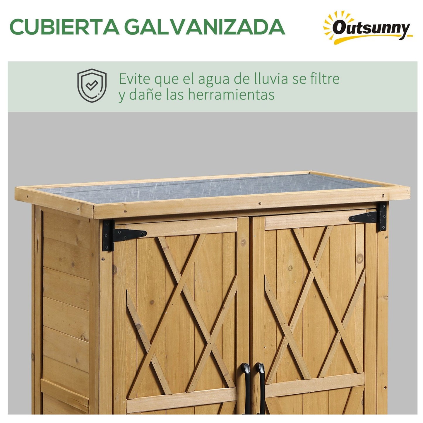 Caseta jardin, Caseta de madera, Armario exterior, Cobertizo jardin, con 2 Puertas 4 Estantes, Natural, Outsunny, 5