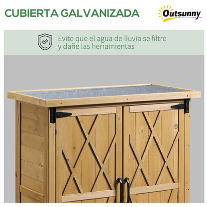 Caseta jardin, Caseta de madera, Armario exterior, Cobertizo jardin, con 2 Puertas 4 Estantes, Natural, Outsunny, 5