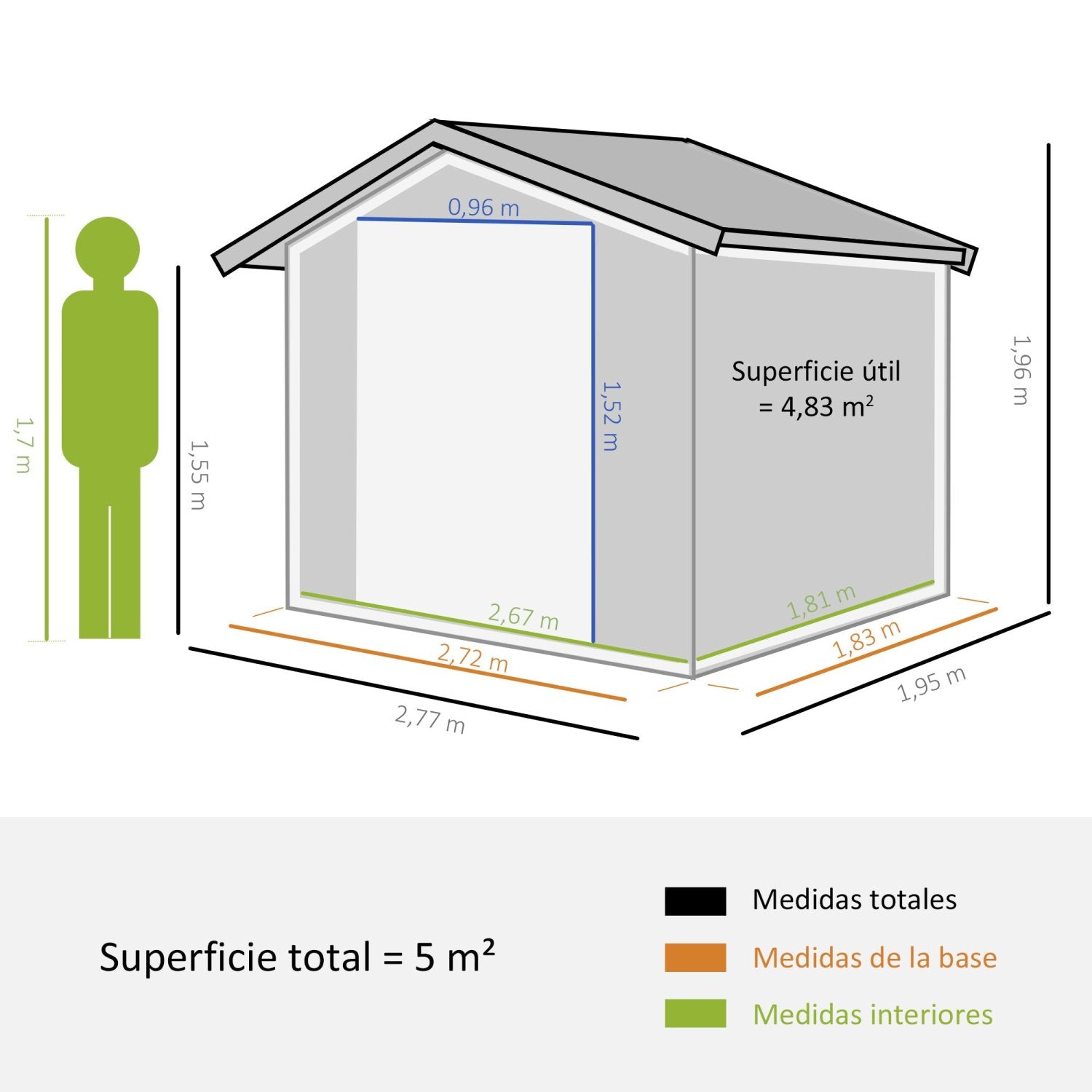 Caseta metalica jardines, Cobertizo exterior, 4,9 m², 2 Puertas Corredizas Base Refuerzo (Suelo NO Incluido) Gris Oscuro, Outsunny, 2