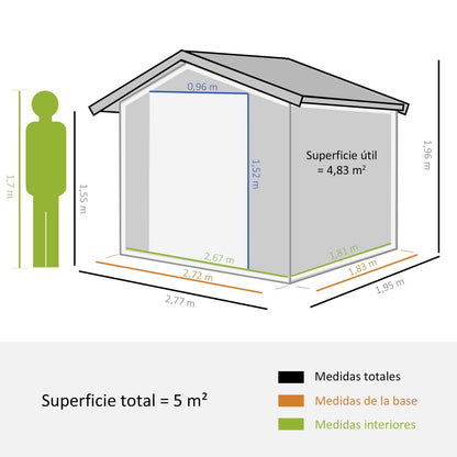 Caseta metalica jardines, Cobertizo exterior, 4,9 m², 2 Puertas Corredizas Base Refuerzo (Suelo NO Incluido) Gris Oscuro, Outsunny, 2