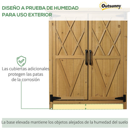 Caseta jardin, Caseta de madera, Armario exterior, Cobertizo jardin, con 2 Puertas 4 Estantes, Natural, Outsunny, 6