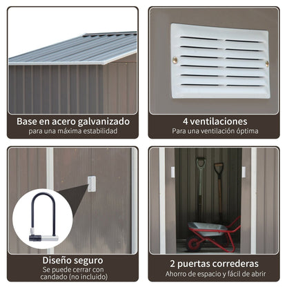 Caseta metalica jardines, Cobertizo exterior, Caseta jardin, con 2 Puertas Correderas y 4 Ventanas para Terraza, Gris, Outsunny, 2