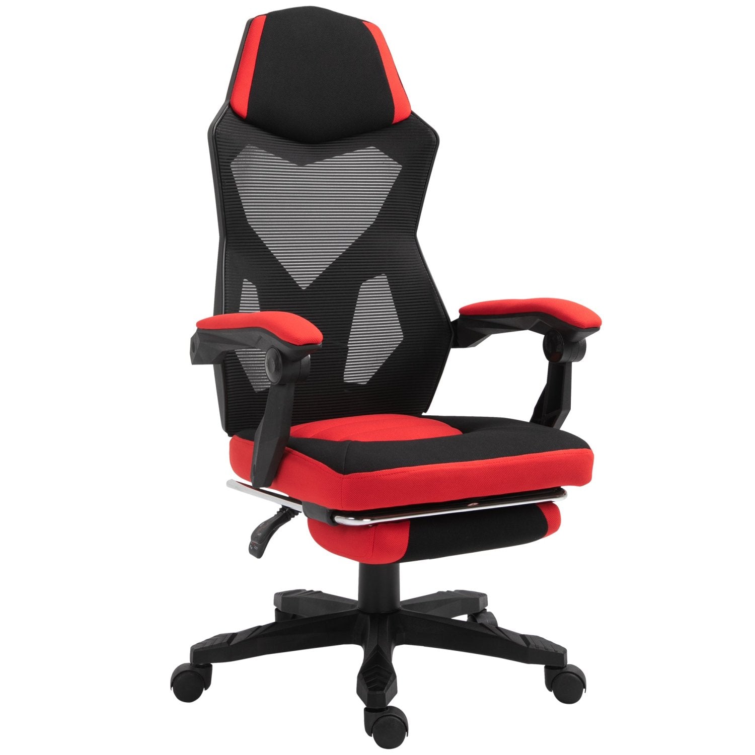 Silla gaming, Silla Oficina, con Reposapiés Retráctil, Silla Gamer, Silla Ergonomica, Altura Ajustable, Ruedas, Rojo, Vinsetto, 1