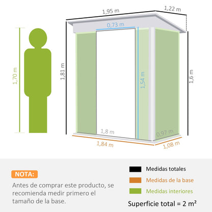 Caseta metalica jardines, 2 m², Cobertizo exterior, con Base Puerta Corredera 2 Ventanas y Anti-UV, Gris Oscuro, Outsunny, 7